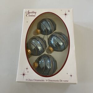 Lot Of 4 Glass Christmas Ornaments 3" Glitter‎ Swirl Holiday Decor